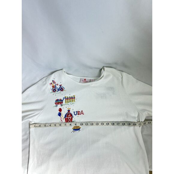 Vintage Quaker Factory White Embroidered Blouse USA Quirky Size L Novelty Funky - Picture 10 of 11